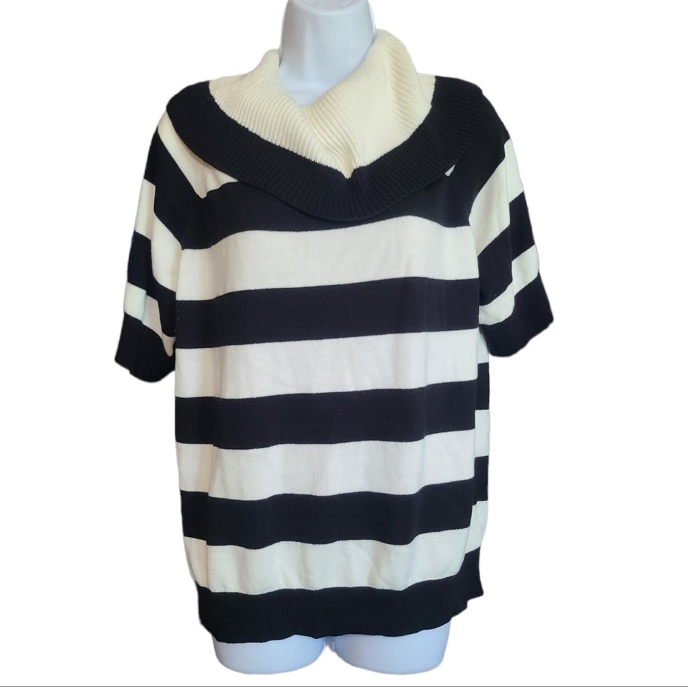 CHAUS striped cowl neck short sleeve sweater XL